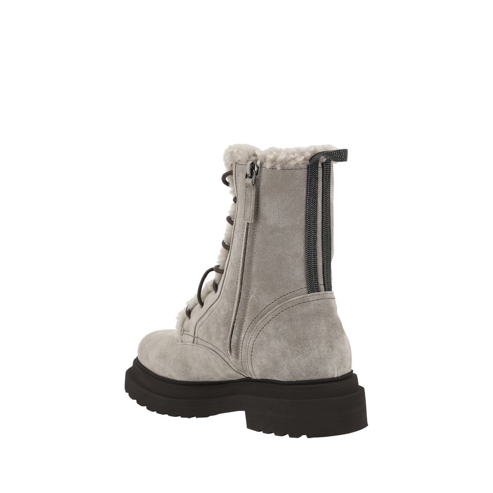 Brunello Cucinelli Gray Rubber Lace-Up Boots - Image 3