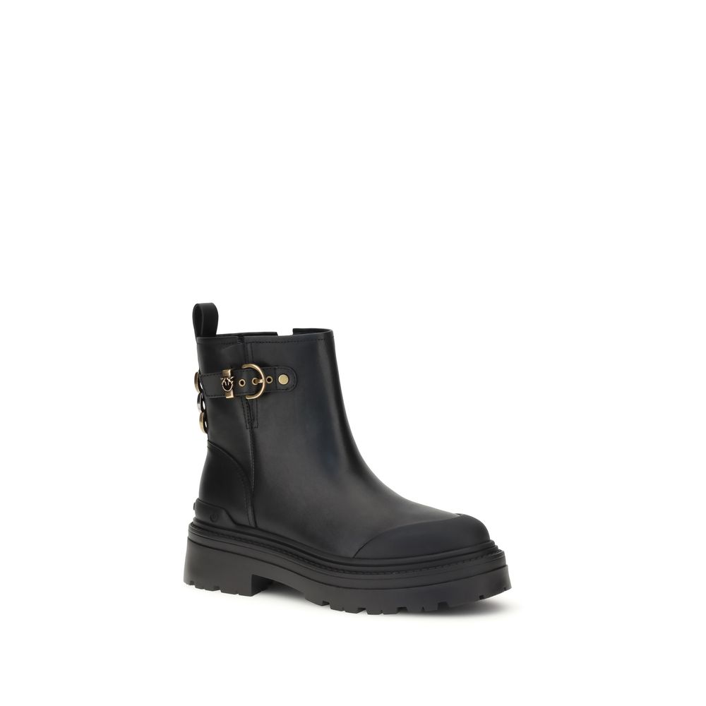 PINKO Black Calf Leather Bos Taurus Ankle Boots - Image 2