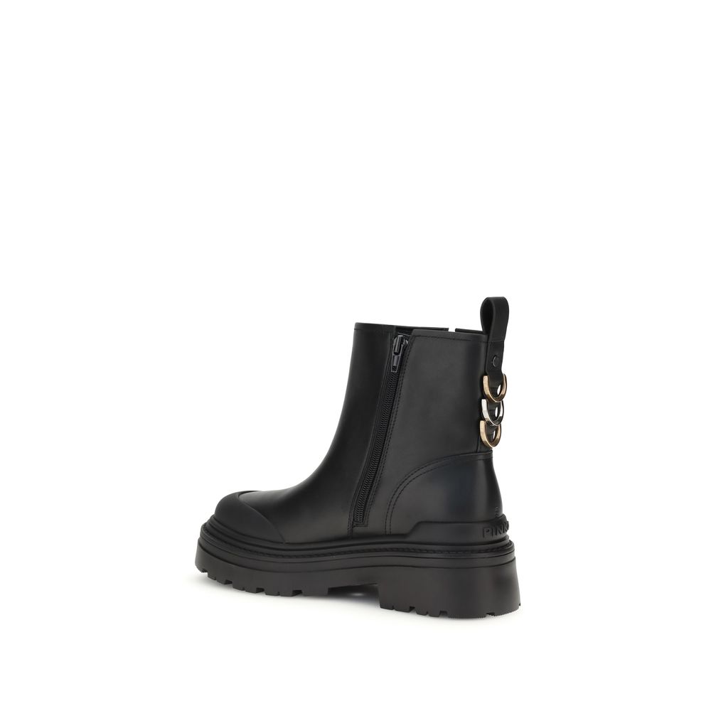 PINKO Black Calf Leather Bos Taurus Ankle Boots - Image 3