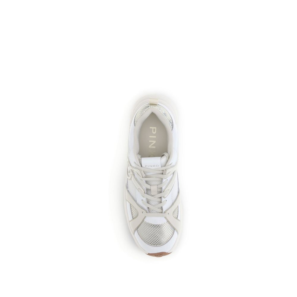 PINKO White Calf Leather Bos Taurus Chunky Sneakers - Image 4