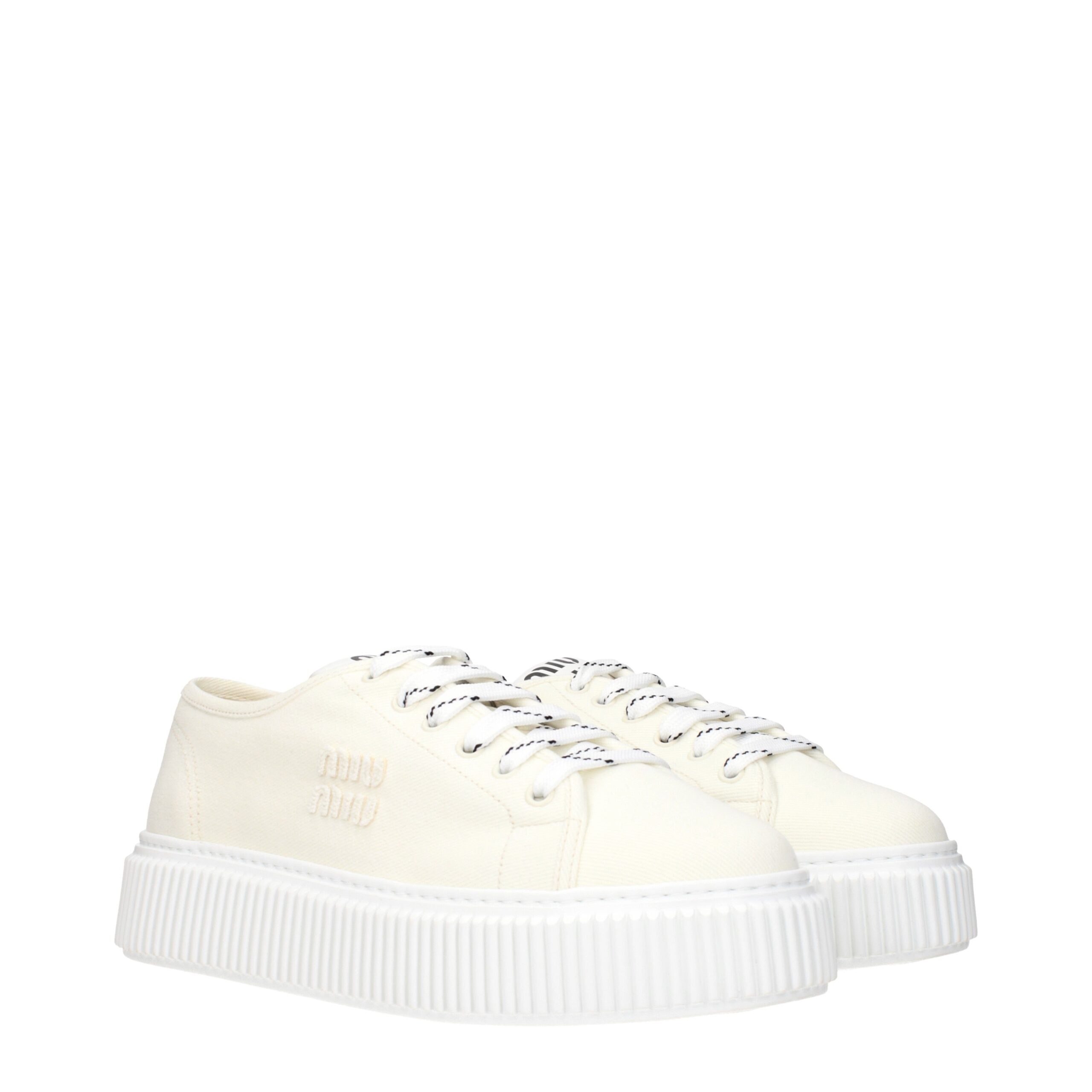 Miu Miu Beige Fabric Platform Sneakers - Image 2