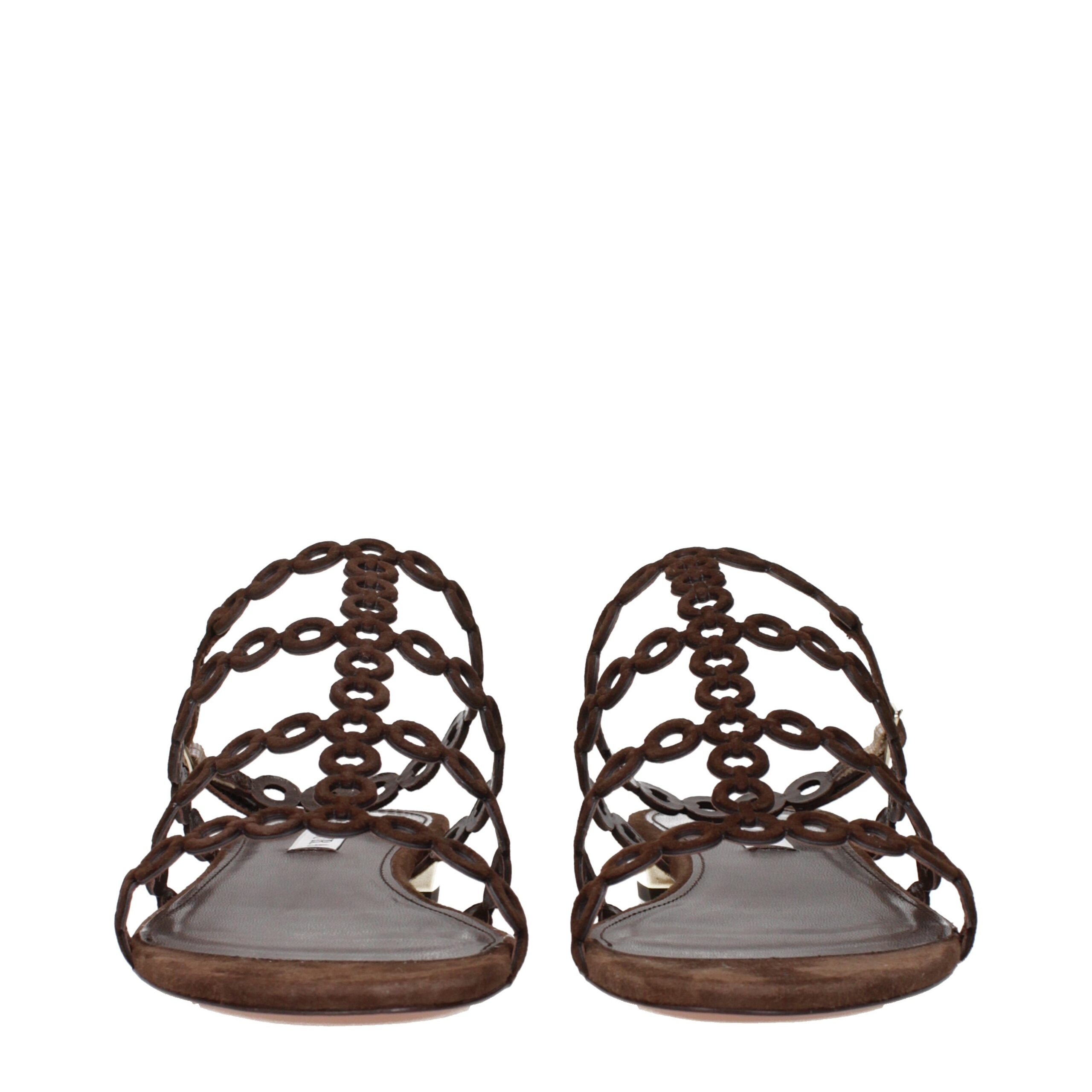 Aquazzura Brown Leather Flat Sandals - Image 3
