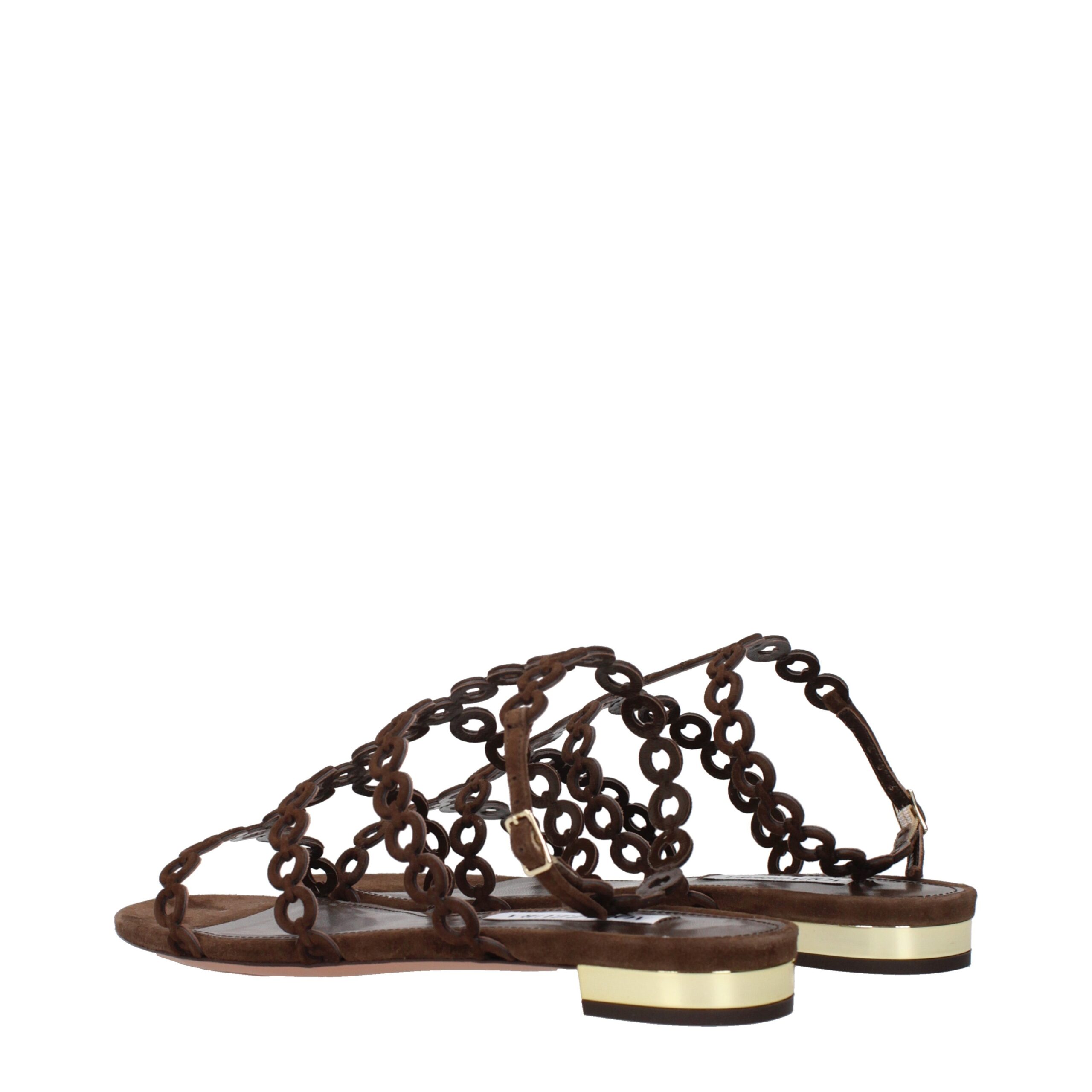 Aquazzura Brown Leather Flat Sandals - Image 4