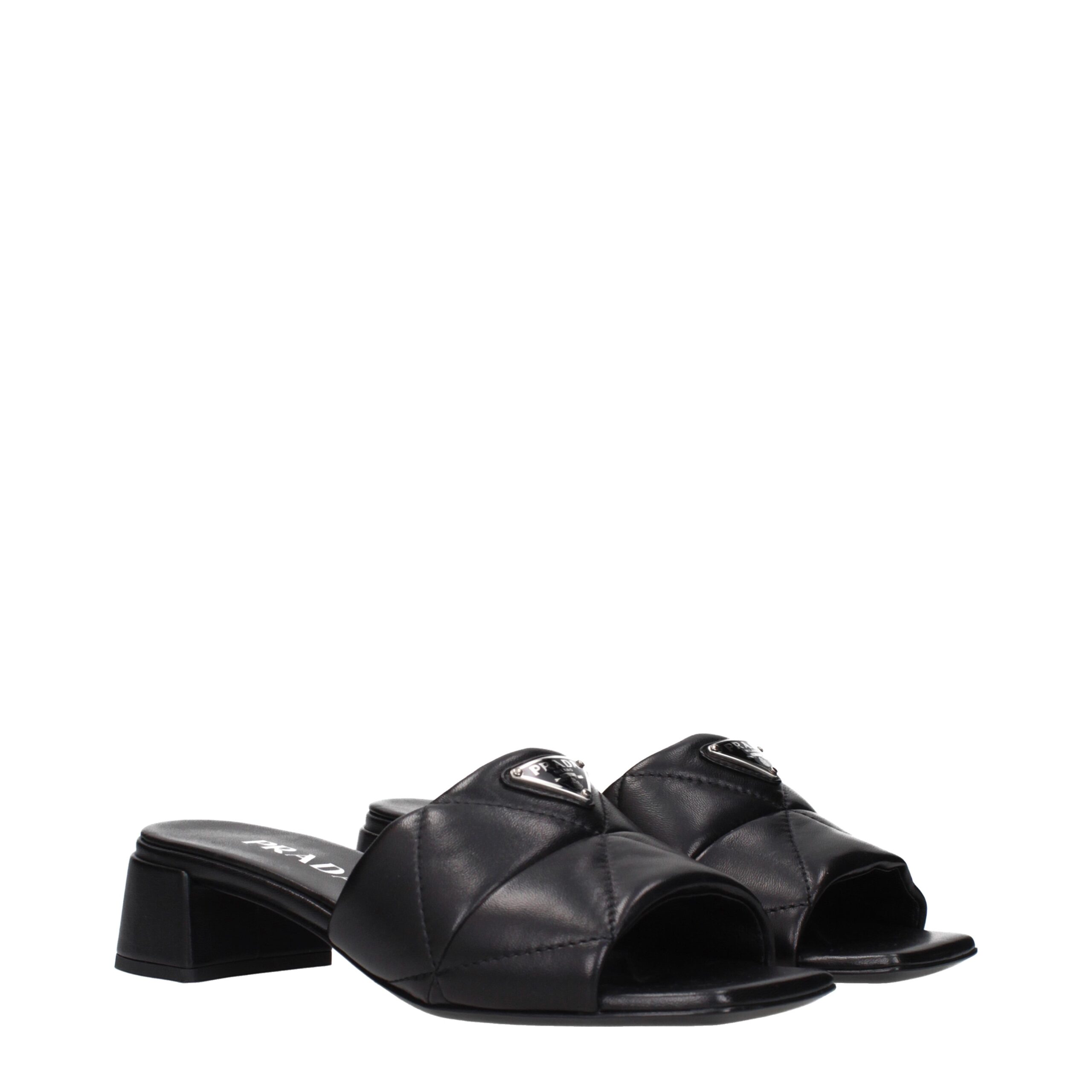 Prada Black Leather Flat Sandals - Image 2