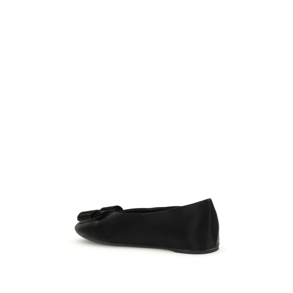 Ferragamo Black Calf Leather Bos Taurus Ballet Flats - Image 3