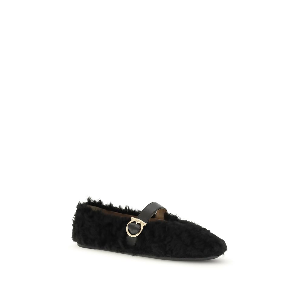 Ferragamo Black Fur Ballet Flats - Image 2