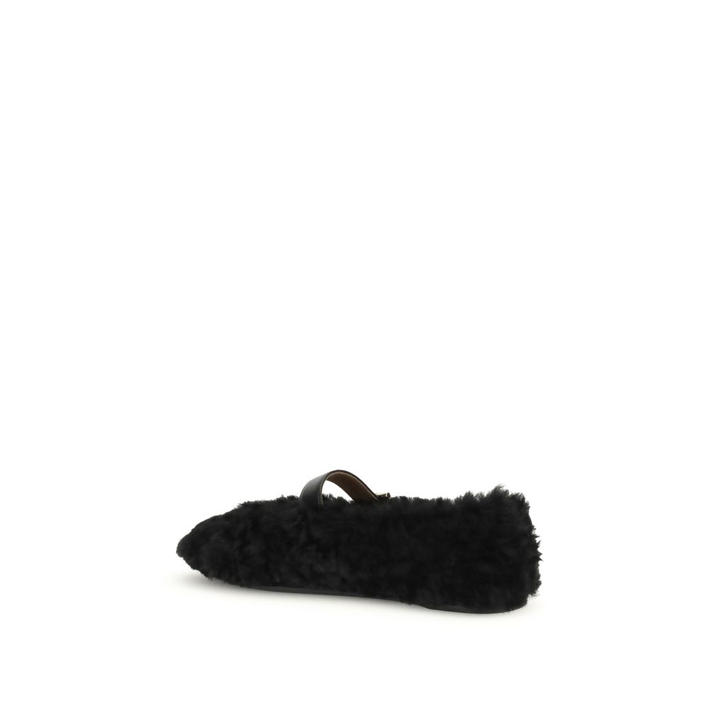 Ferragamo Black Fur Ballet Flats - Image 3