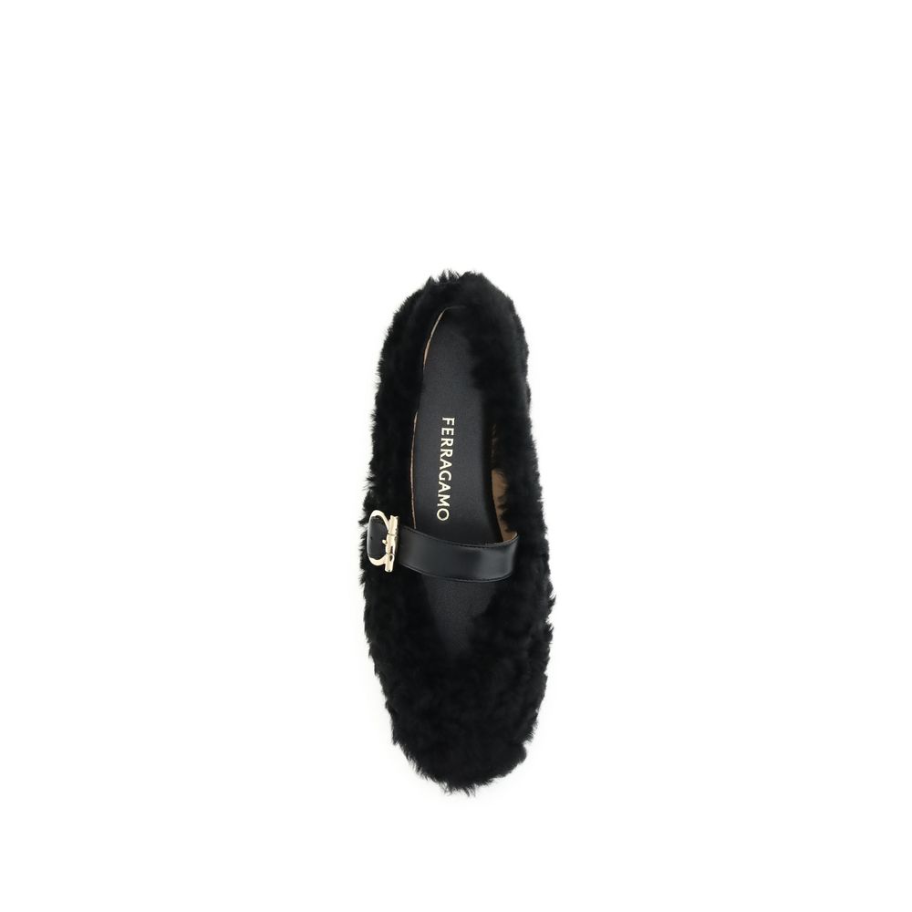 Ferragamo Black Fur Ballet Flats - Image 4