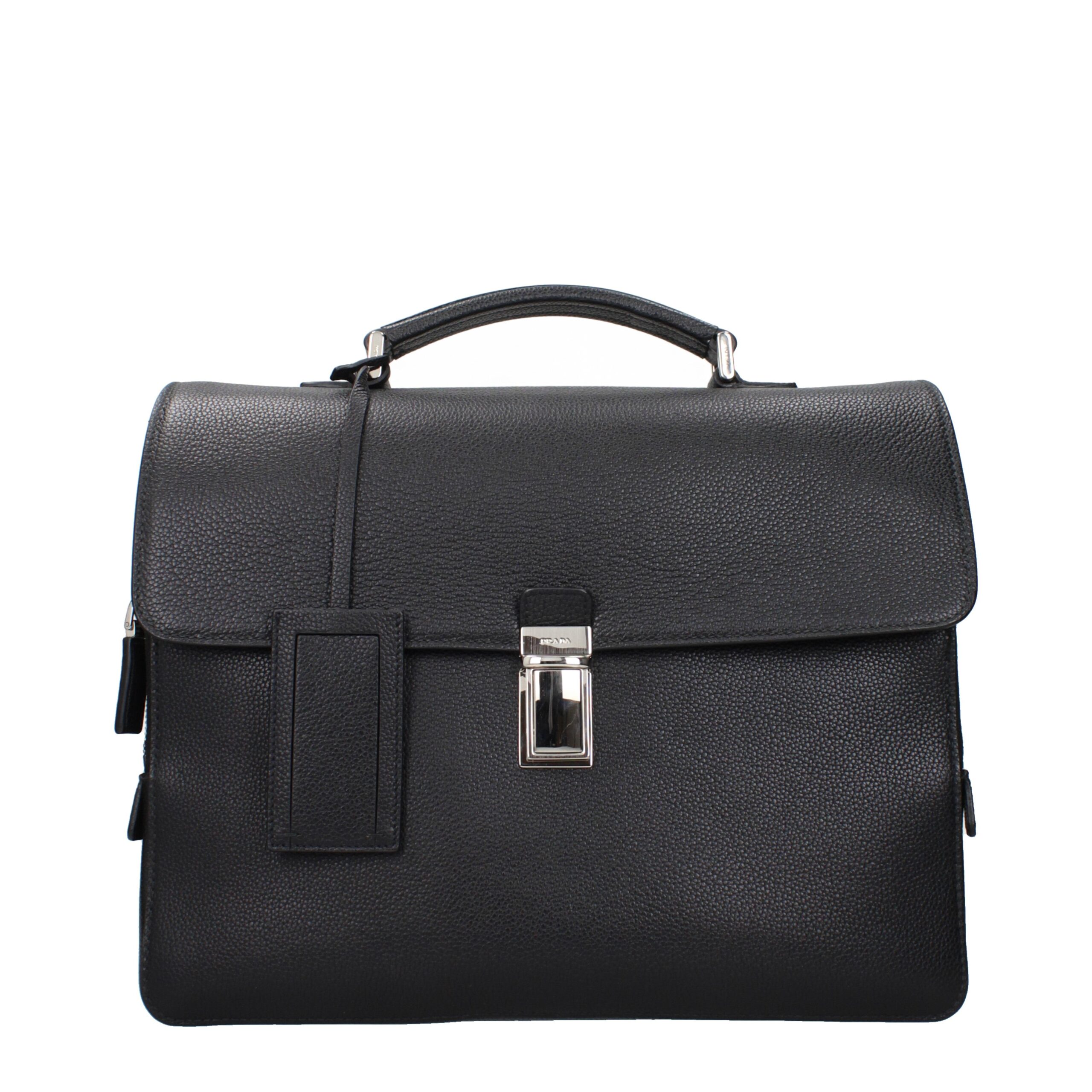 Prada Black Leather Business And Laptop Bags