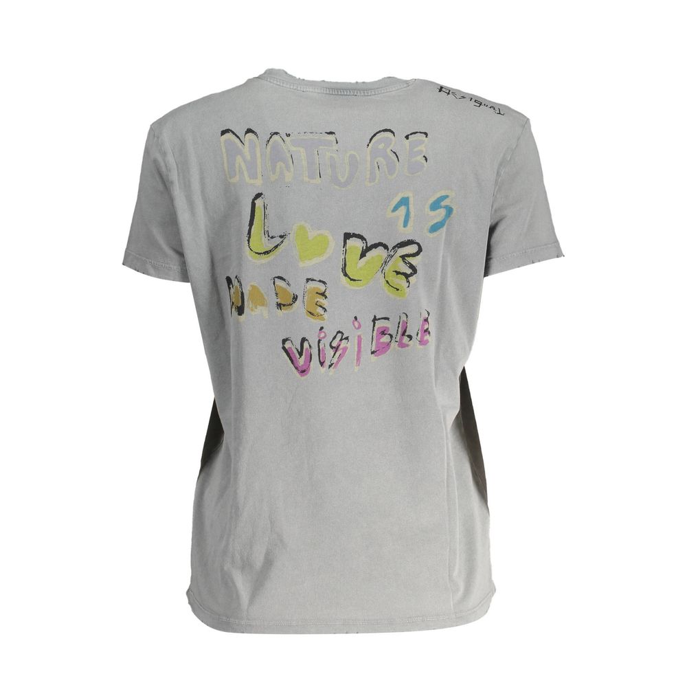 Desigual Gray Cotton Women T-Shirt - Image 2