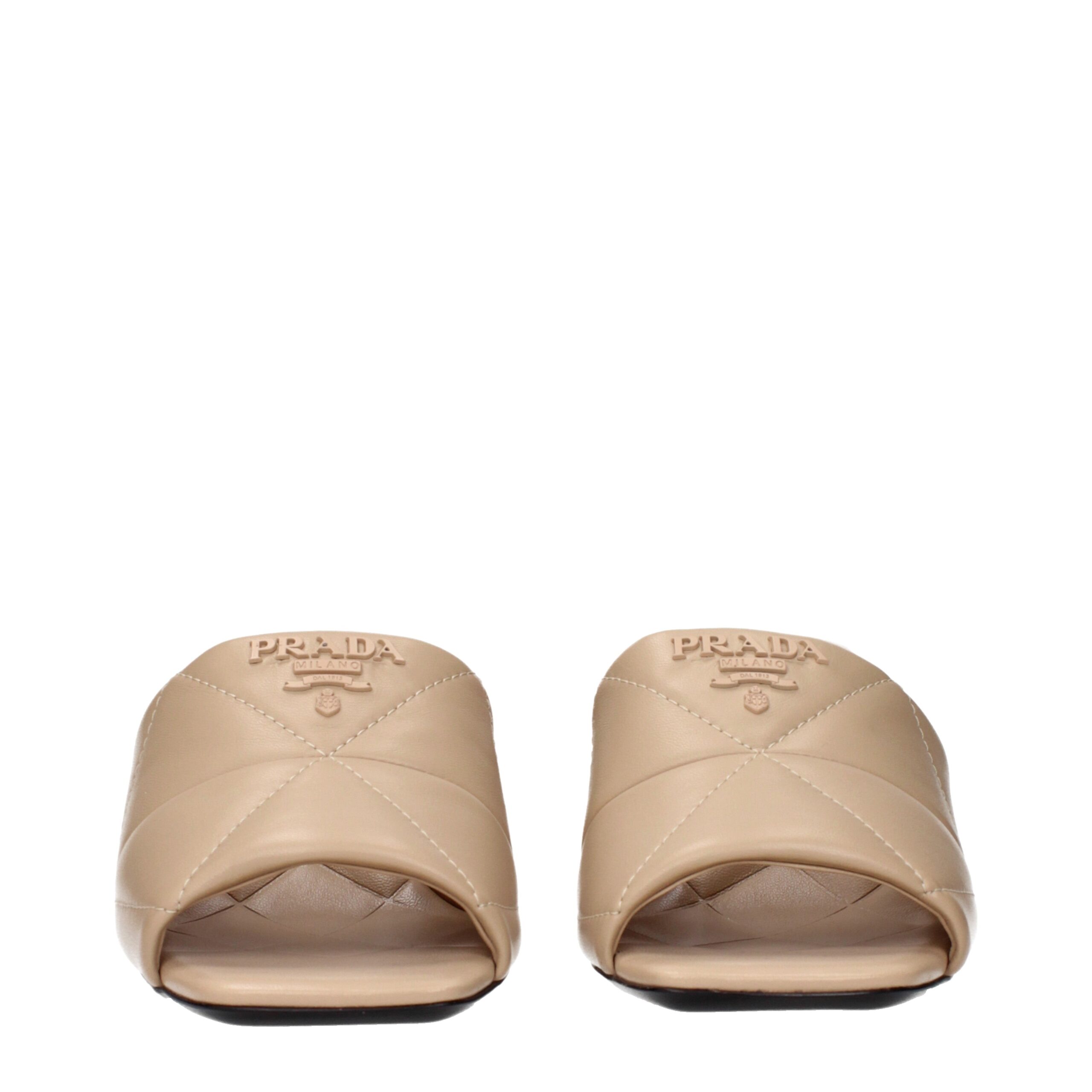 Prada Beige Leather Slippers - Image 3