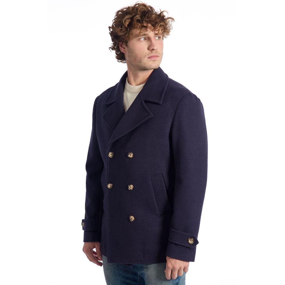 Roberto Pepe Luxury Blue Wool Men's Short Coat - Image 2
