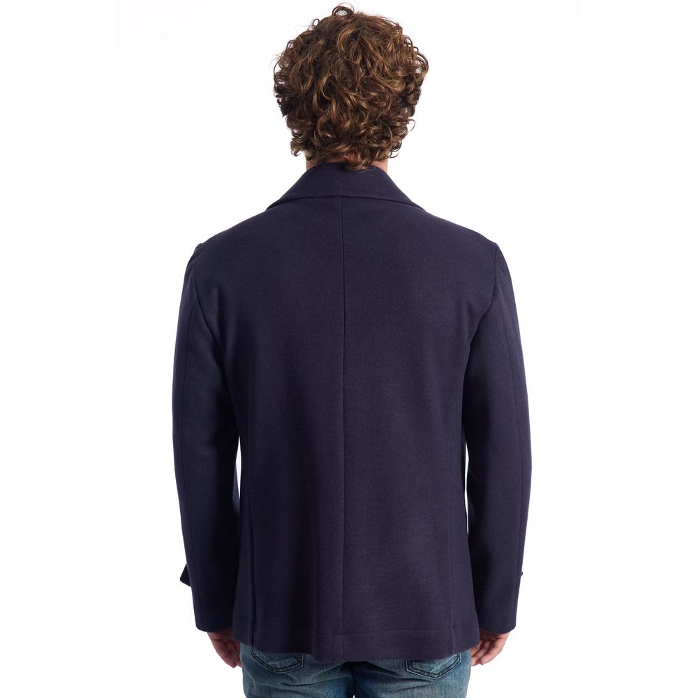 Roberto Pepe Luxury Blue Wool Men's Short Coat - Image 3
