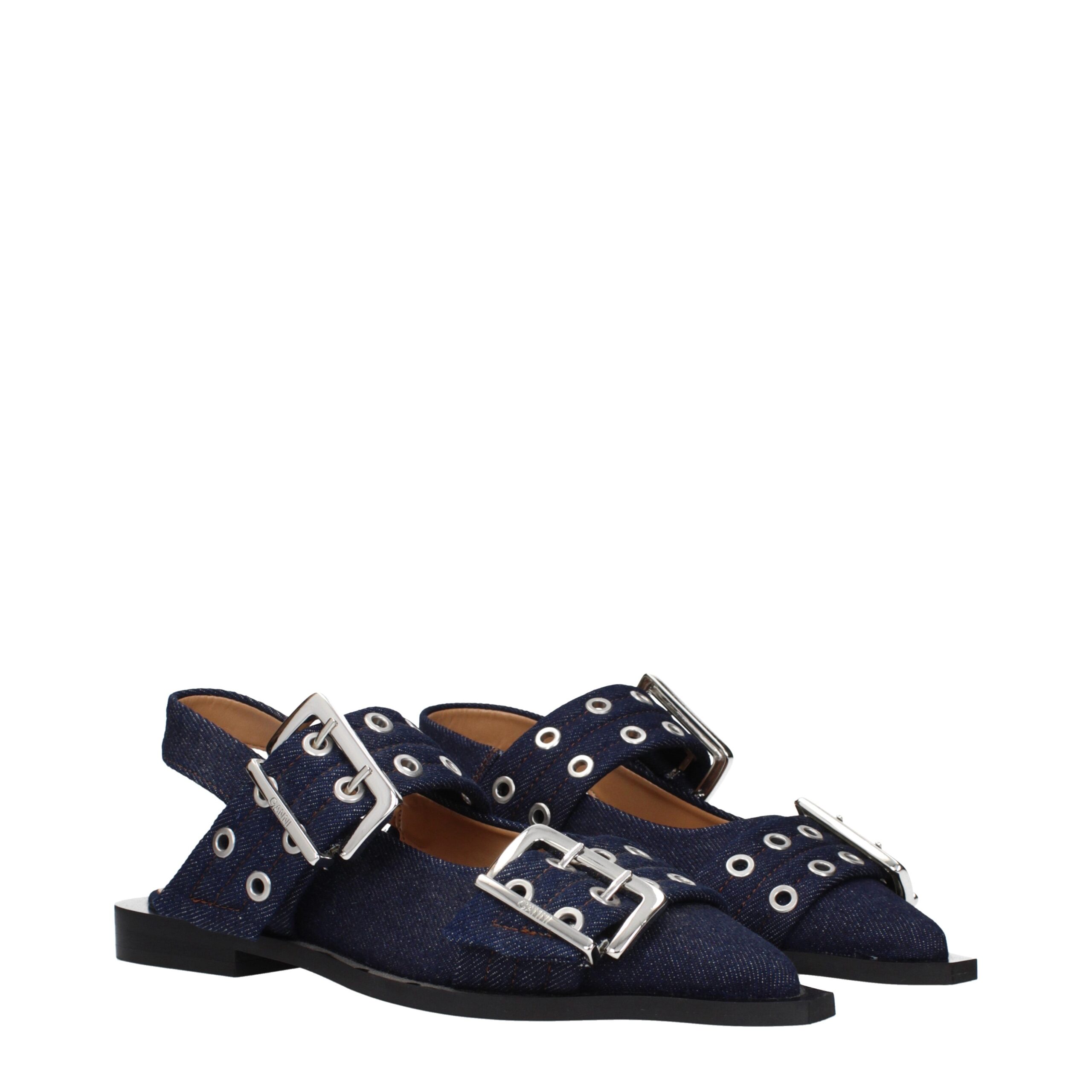 Ganni Blue Fabric Flat Sandals - Image 2