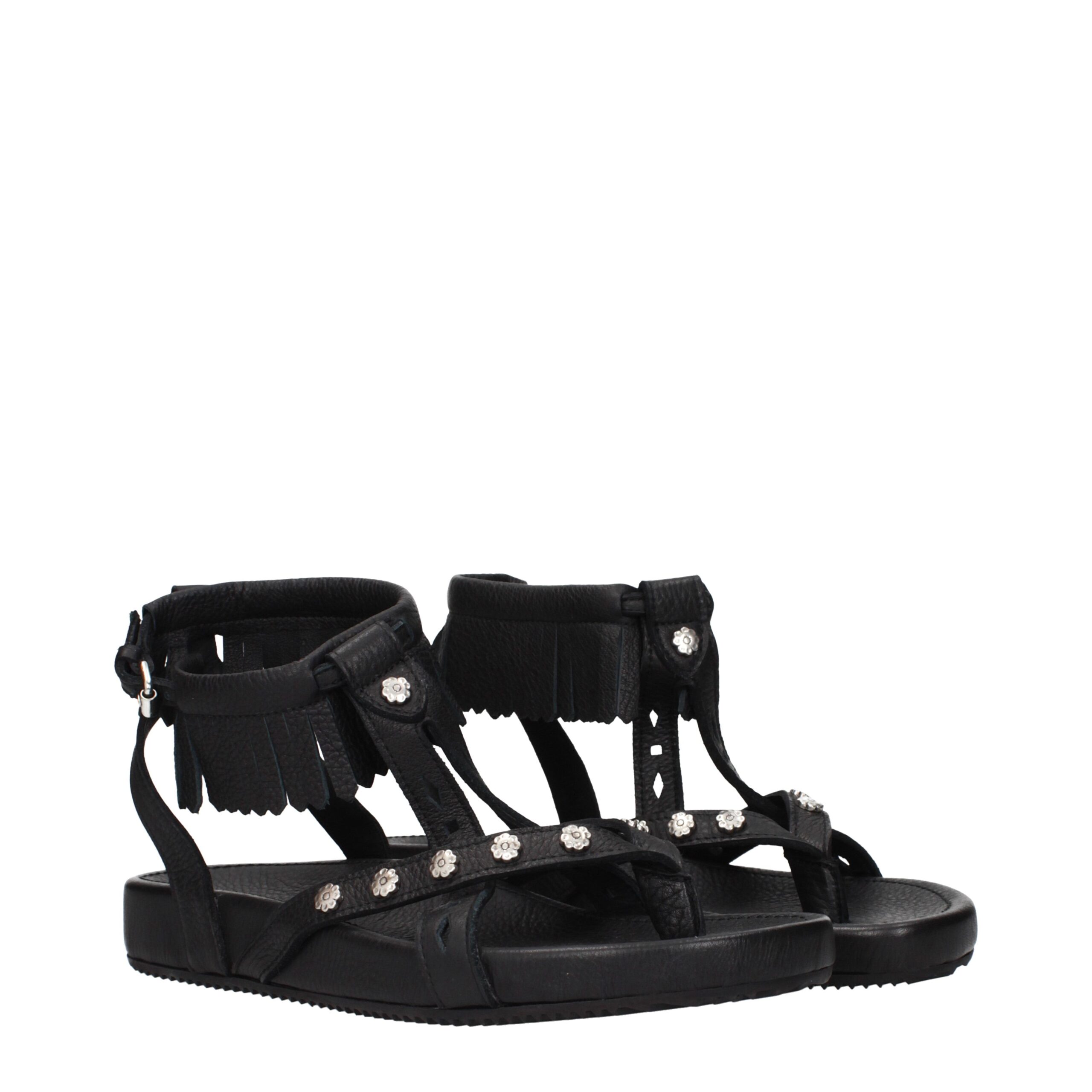 Isabel Marant Black Leather Flat Sandals - Image 2
