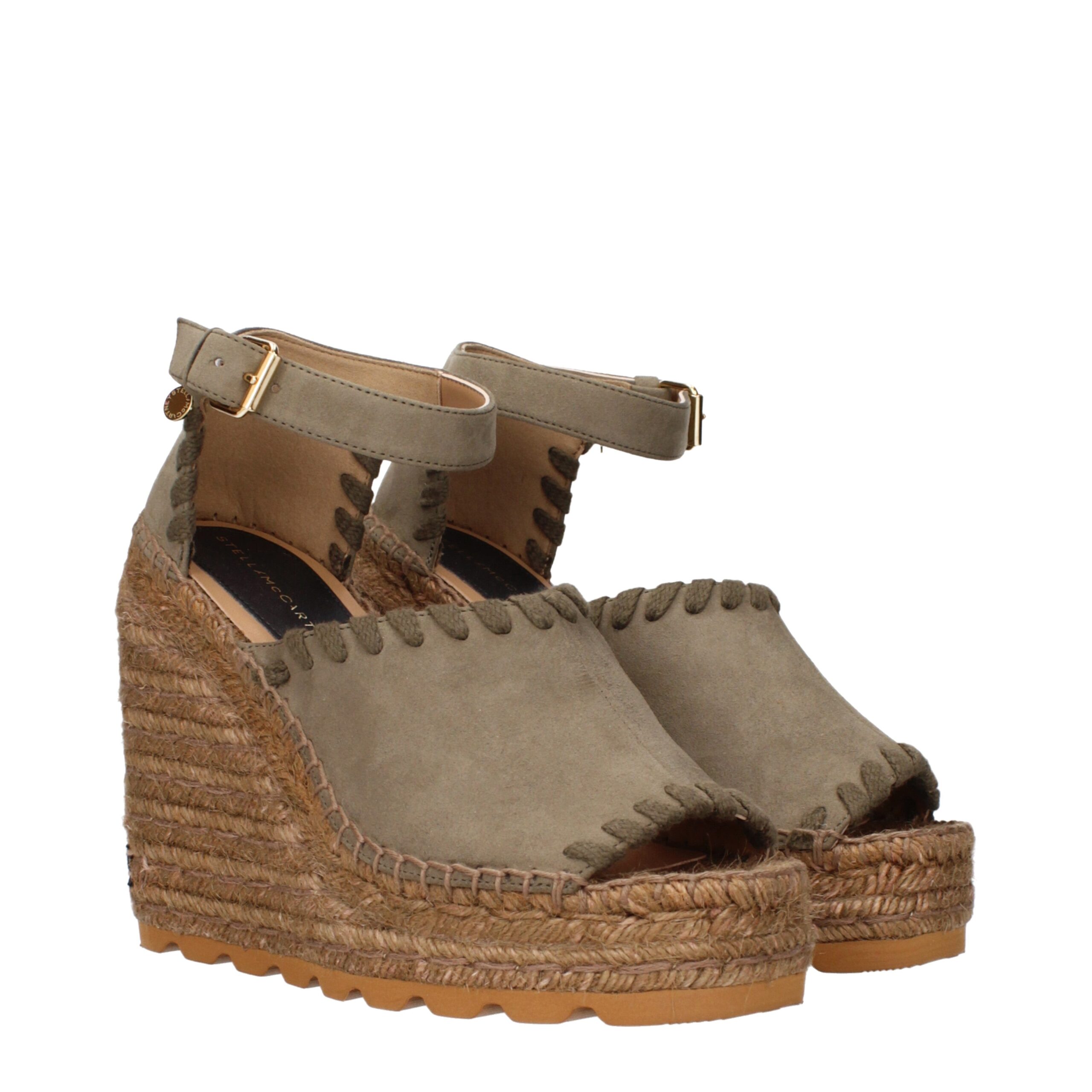 Stella McCartney Green Leather Wedge Sandals - Image 2
