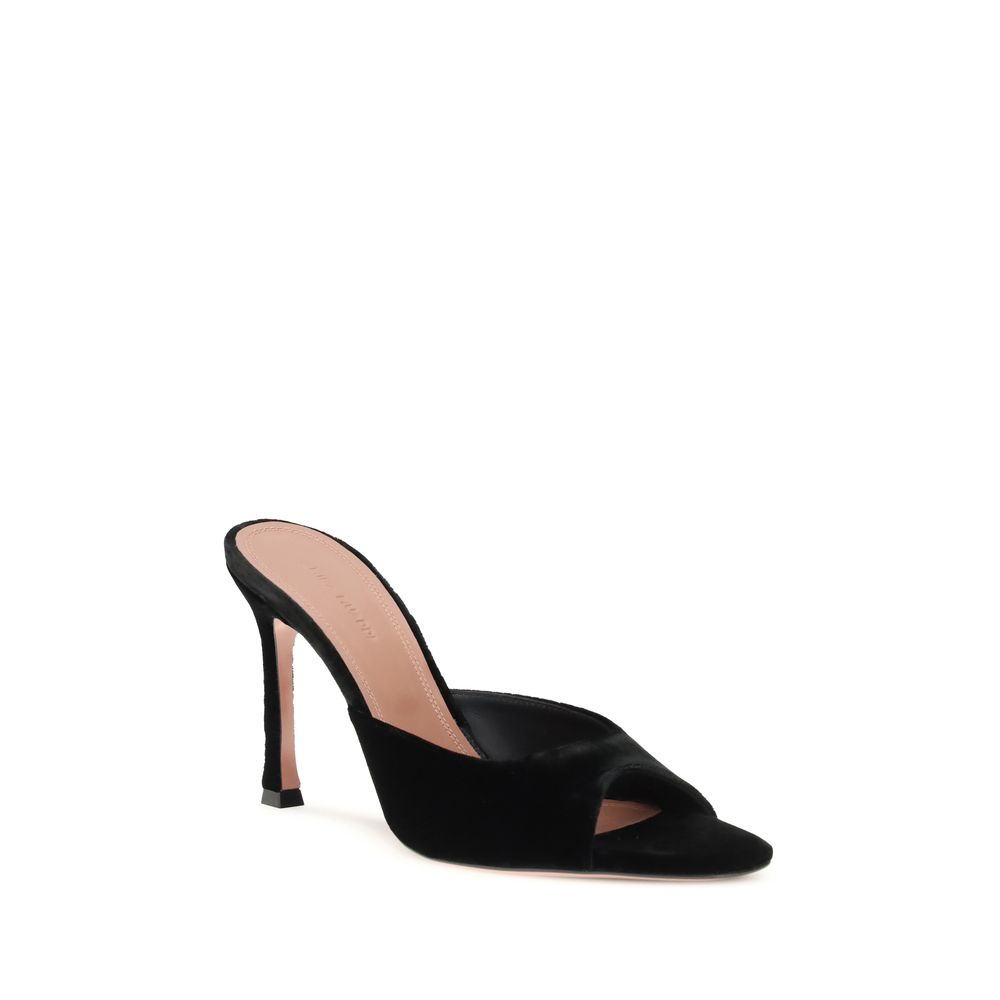 Amina Muaddi Black Leather Stiletto Heel Sandals - Image 2