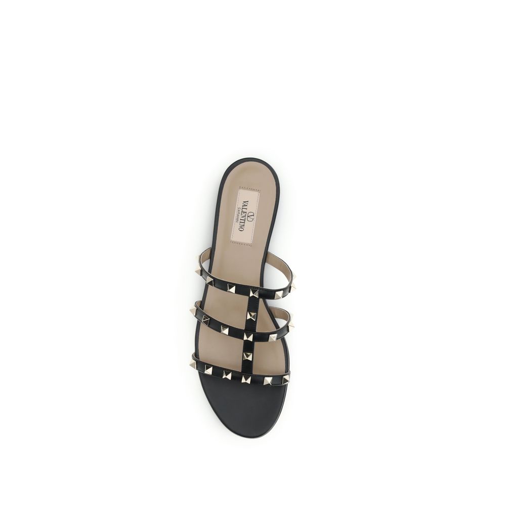 Valentino Garavani Black Calf Leather Bos Taurus Flat Sandals - Image 4