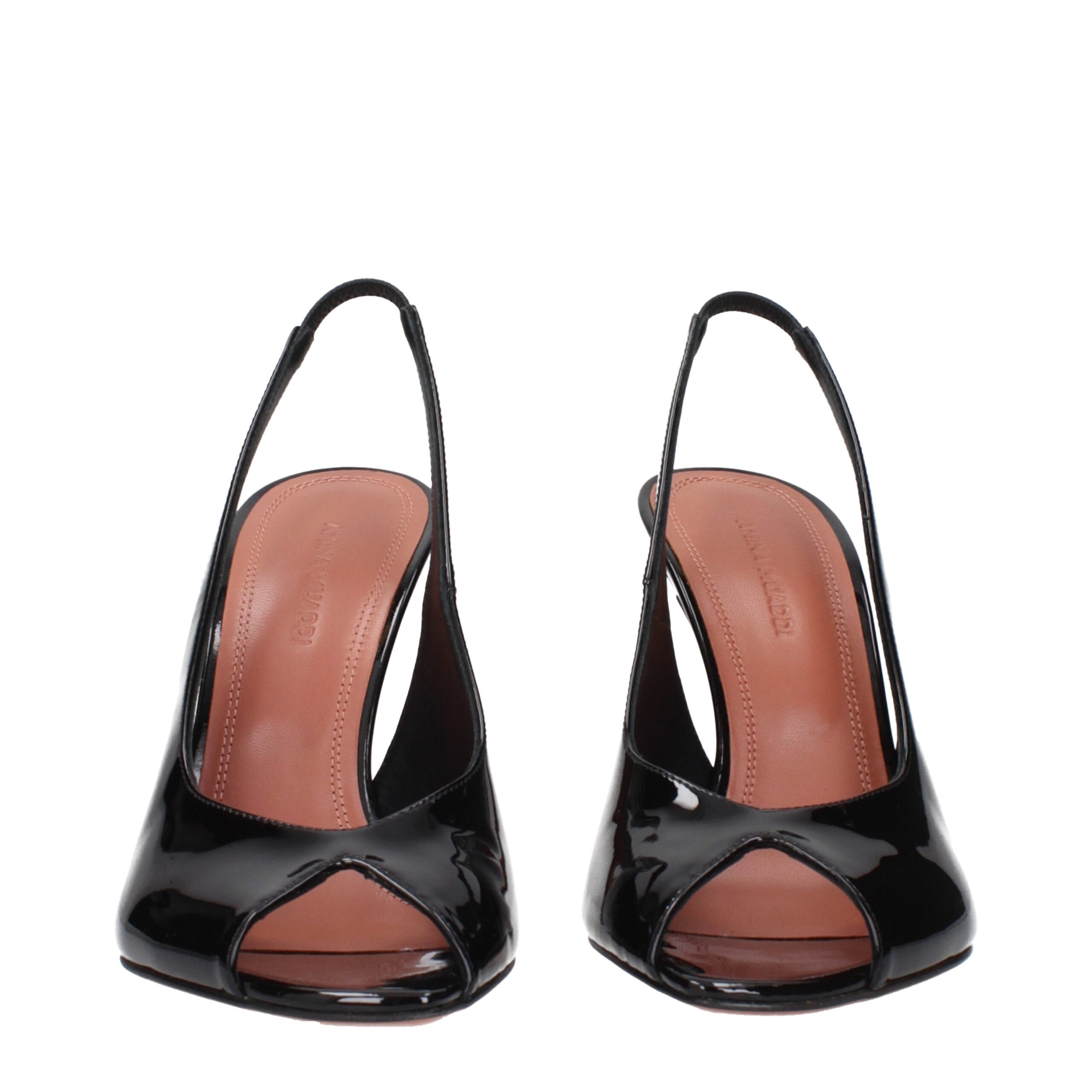 Amina Muaddi Black Leather Stiletto Heel Sandals - Image 3