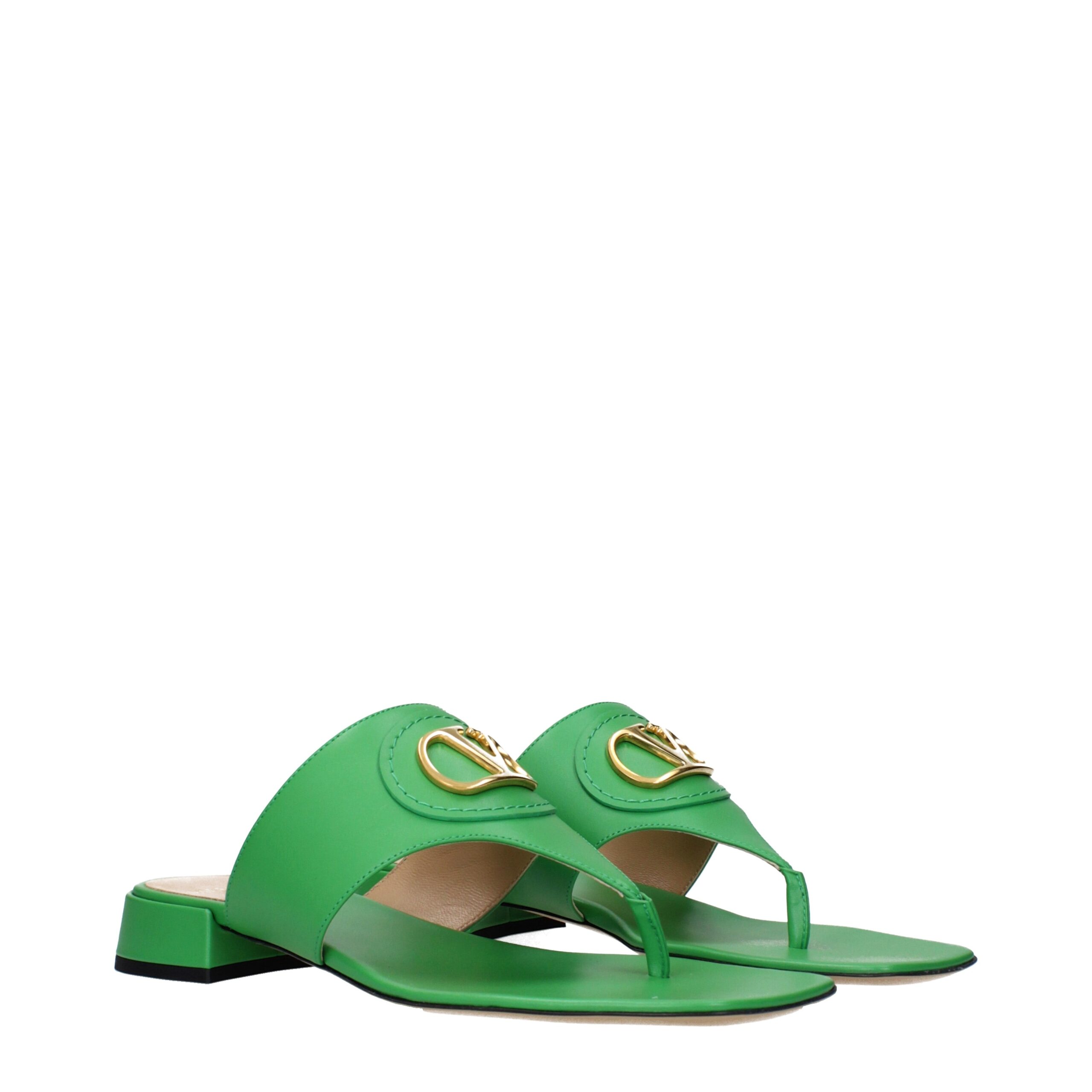 Valentino Garavani Green Leather Flip-Flop Sandals - Image 2