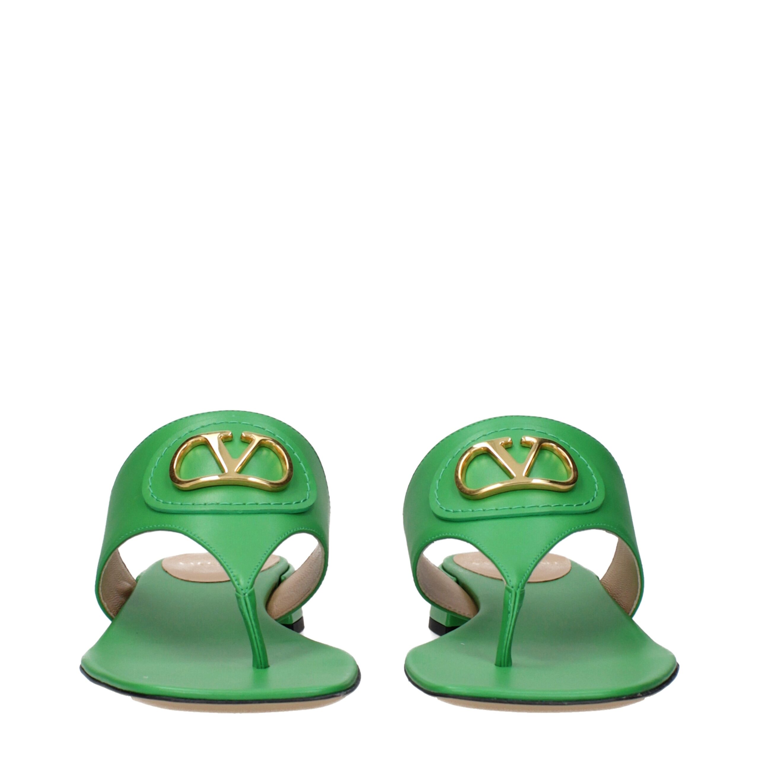Valentino Garavani Green Leather Flip-Flop Sandals - Image 3