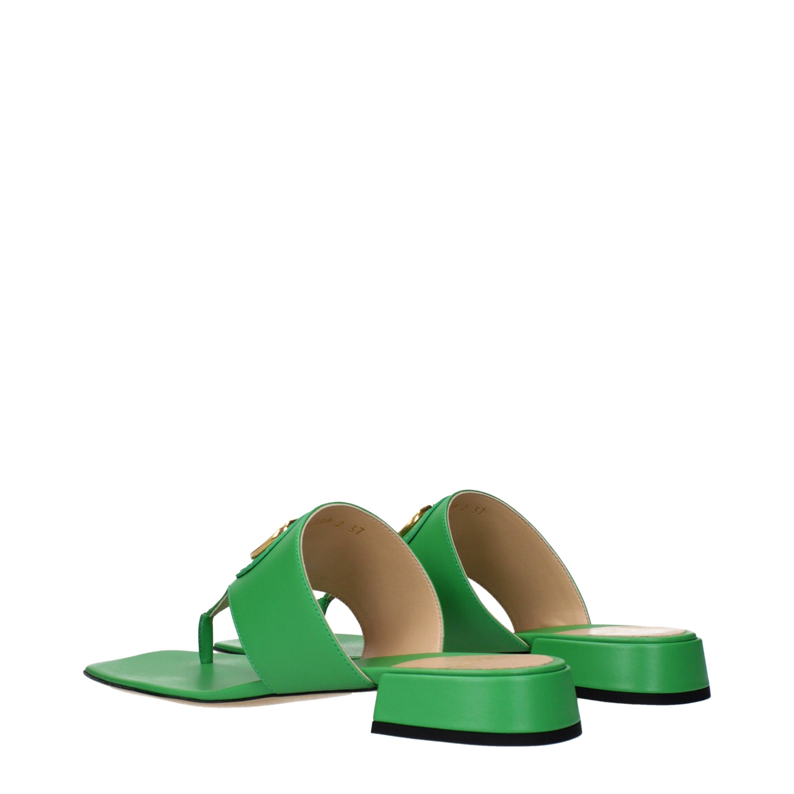 Valentino Garavani Green Leather Flip-Flop Sandals - Image 4
