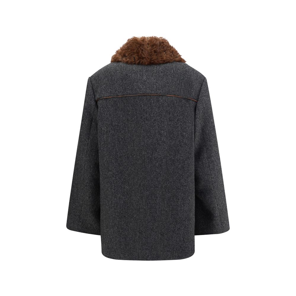 Prada Gray Fleece Wool Coat - Image 2