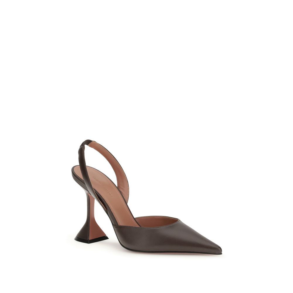 Amina Muaddi Brown Calf Leather Bos Taurus High Heel Pumps - Image 2
