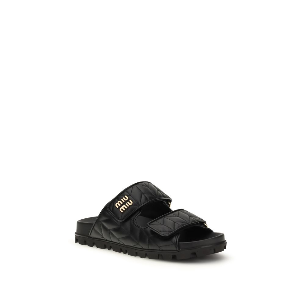Miu Miu Black Napa Leather / Calf Bos Taurus Slippers - Image 2