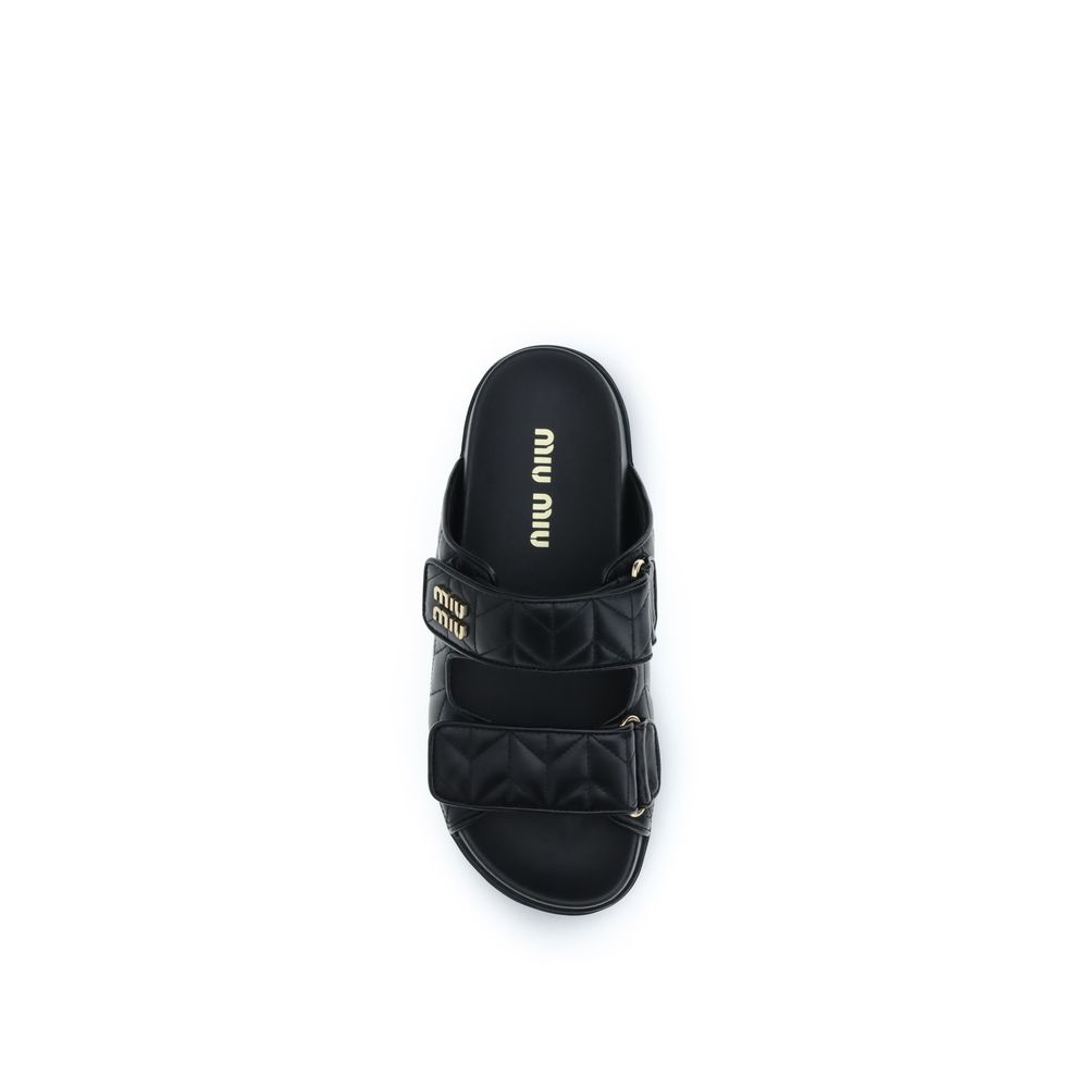 Miu Miu Black Napa Leather / Calf Bos Taurus Slippers - Image 4