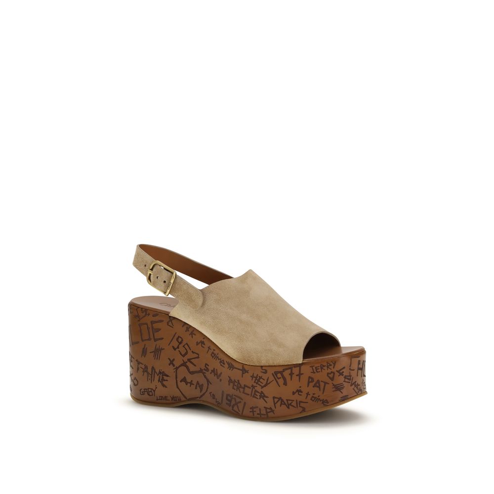 Chloé Beige Lamb Ovis Aries Aries Platform Sandals - Image 2