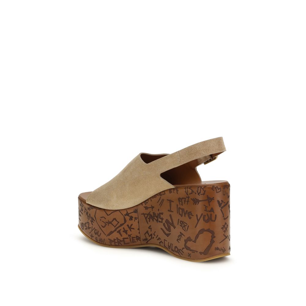 Chloé Beige Lamb Ovis Aries Aries Platform Sandals - Image 3