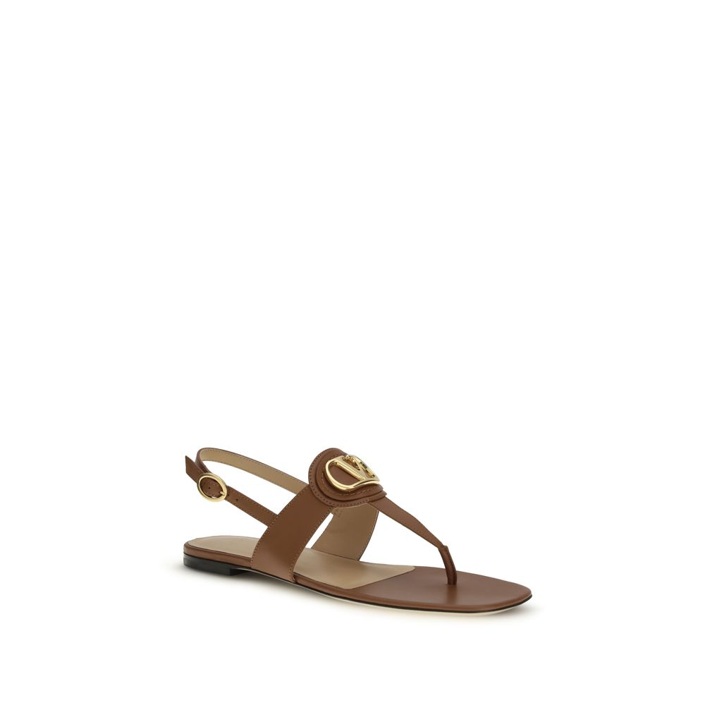 Valentino Garavani Brown Calf Leather Bos Taurus Flat Sandals - Image 2