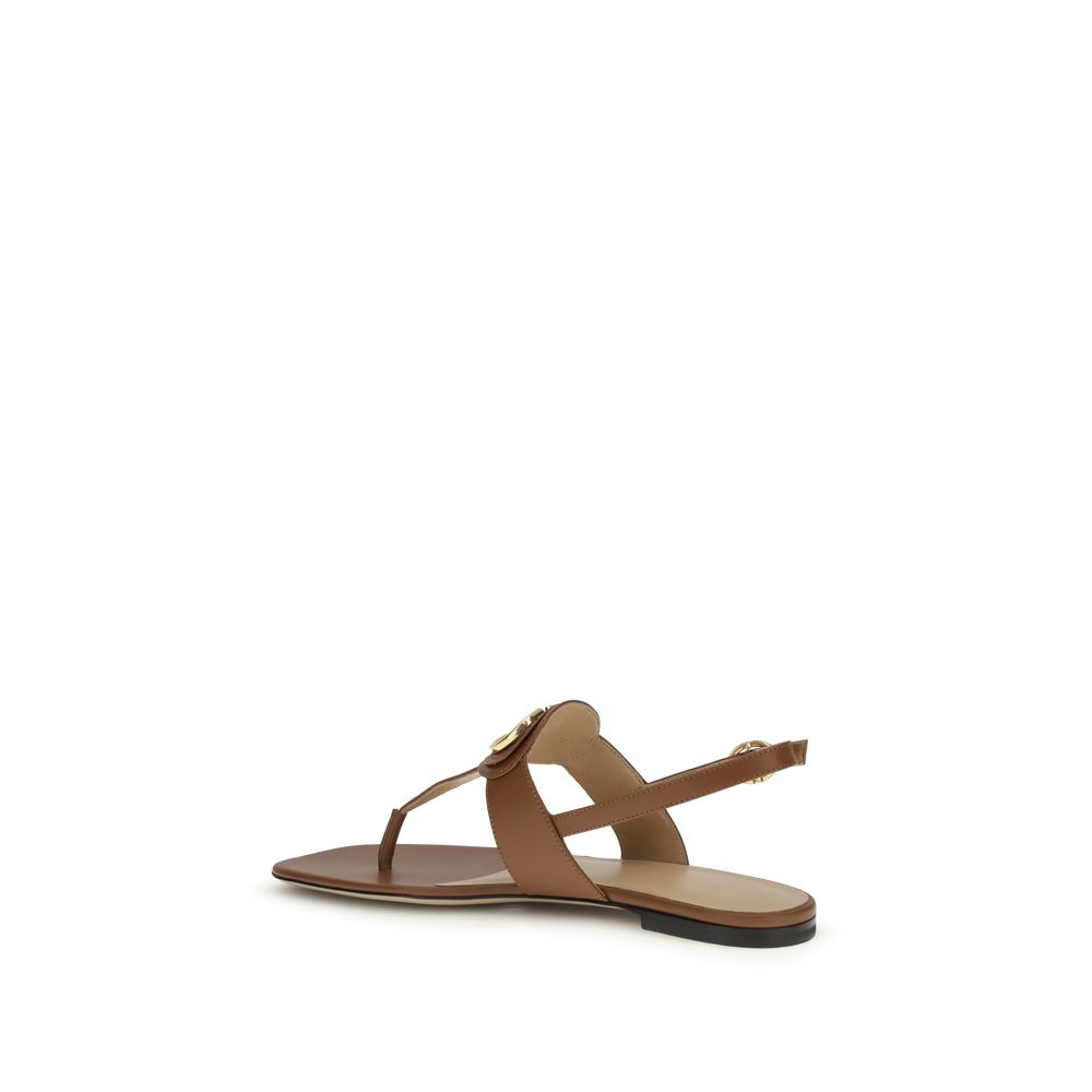 Valentino Garavani Brown Calf Leather Bos Taurus Flat Sandals - Image 3
