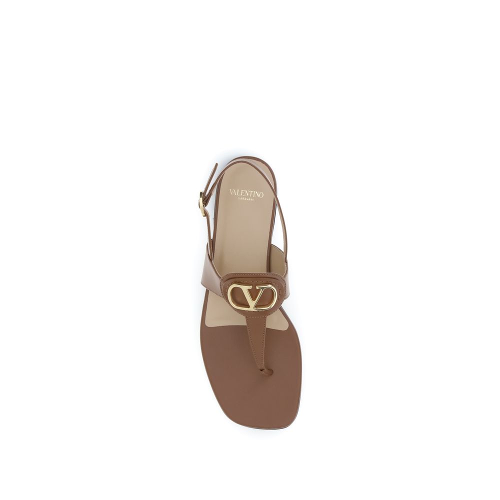 Valentino Garavani Brown Calf Leather Bos Taurus Flat Sandals - Image 4