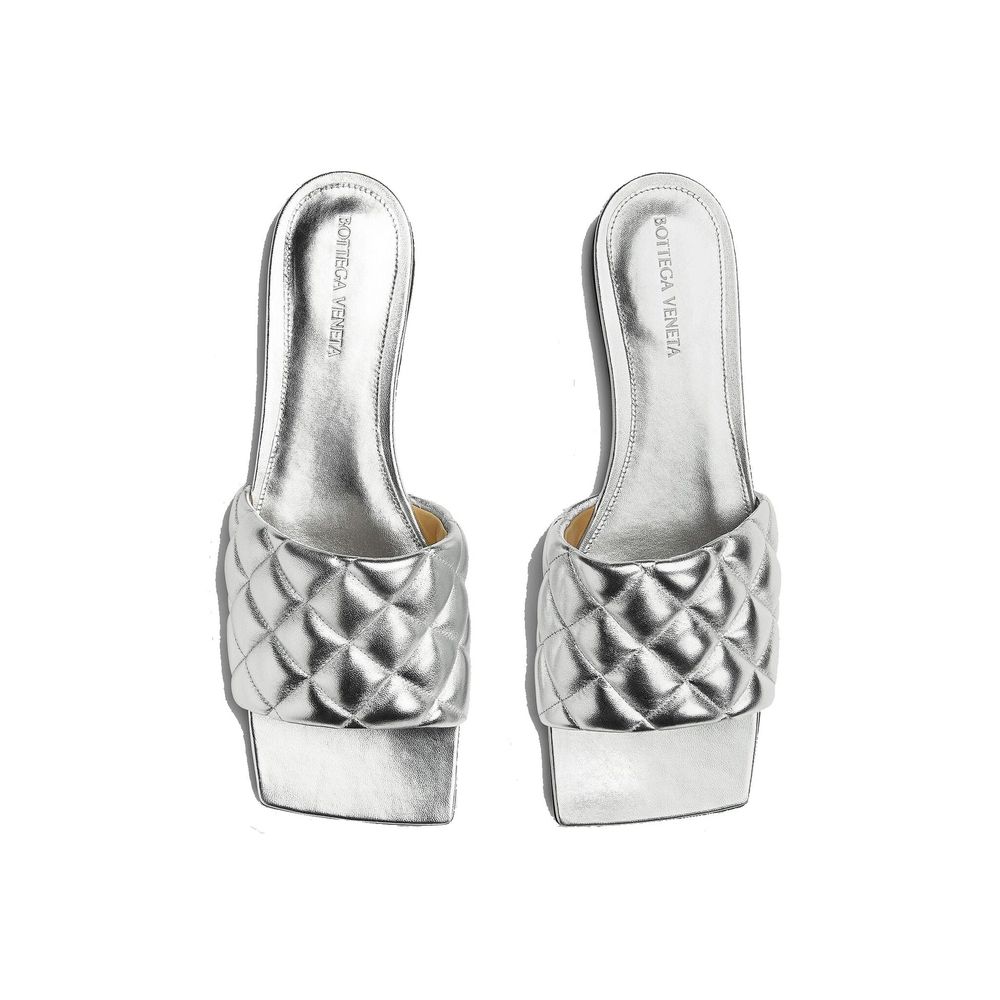 Bottega Veneta Silver Calfskin Flat Sandals - Image 2