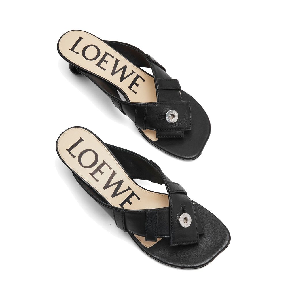 Loewe Black Lamb Leather Flat Sandals - Image 4