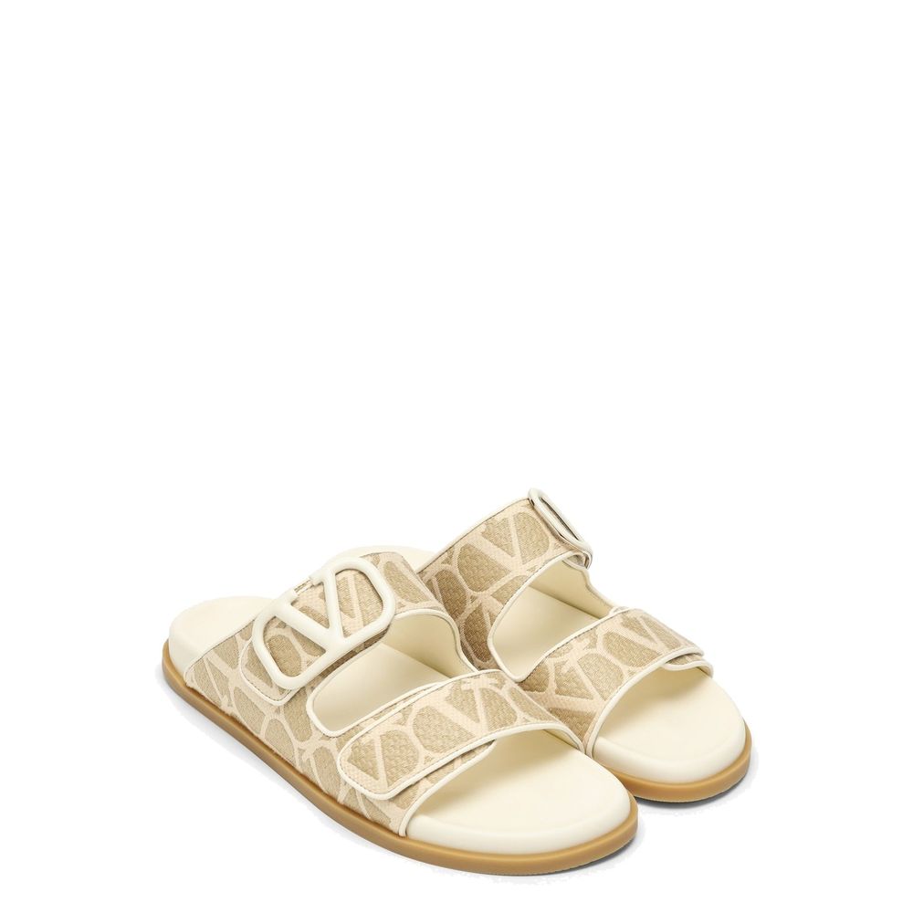 Valentino Garavani Bicolor Fabric Flat Sandals - Image 2
