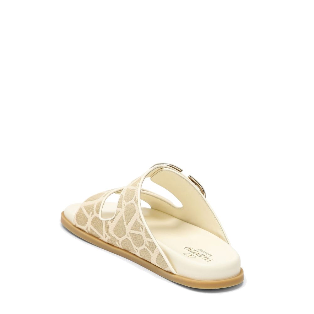 Valentino Garavani Bicolor Fabric Flat Sandals - Image 3