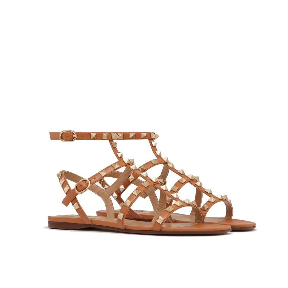 Valentino Garavani Brown Leather Flat Sandals - Image 2