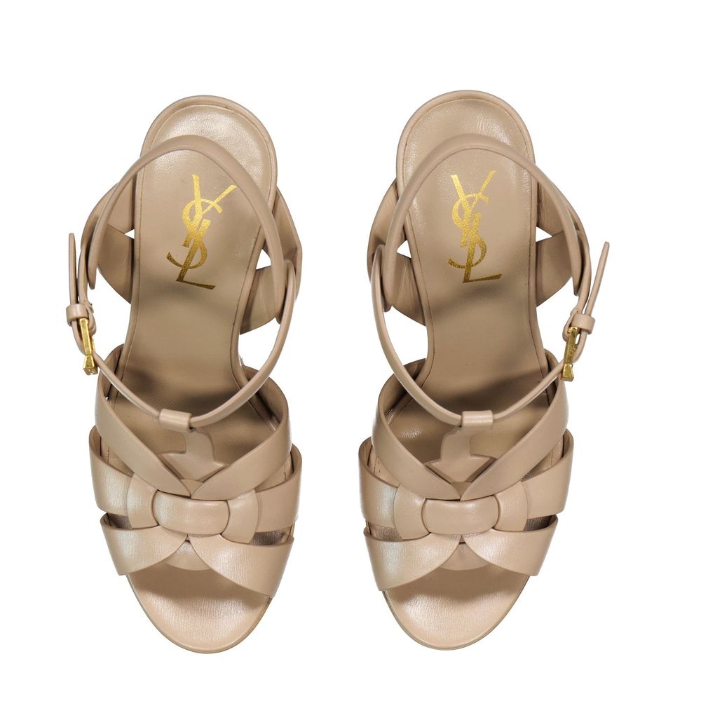 Saint Laurent Beige Calfskin Platform Sandals - Image 4