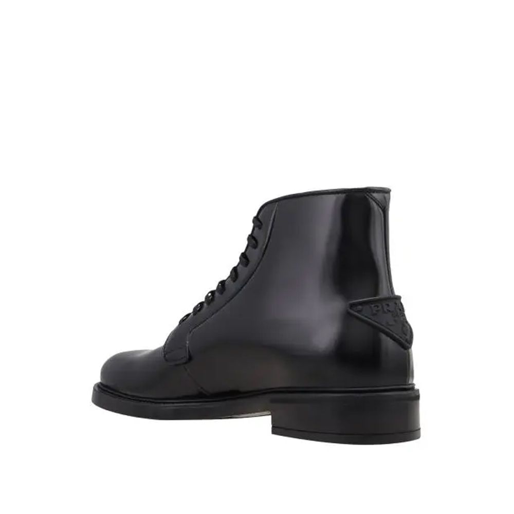 Prada Black Calfskin Lace-Up Boots - Image 3