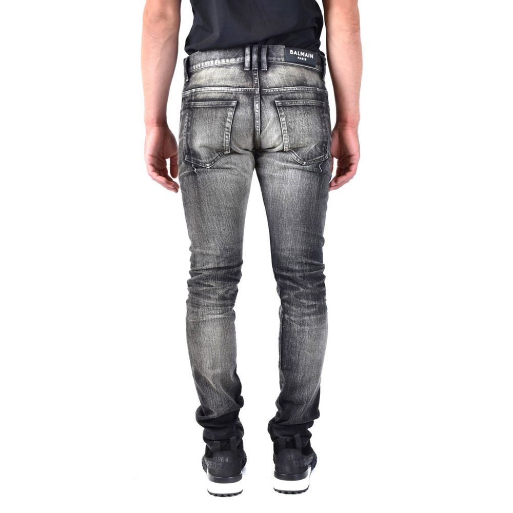 Balmain Black Cotton Skinny Jeans - Image 3