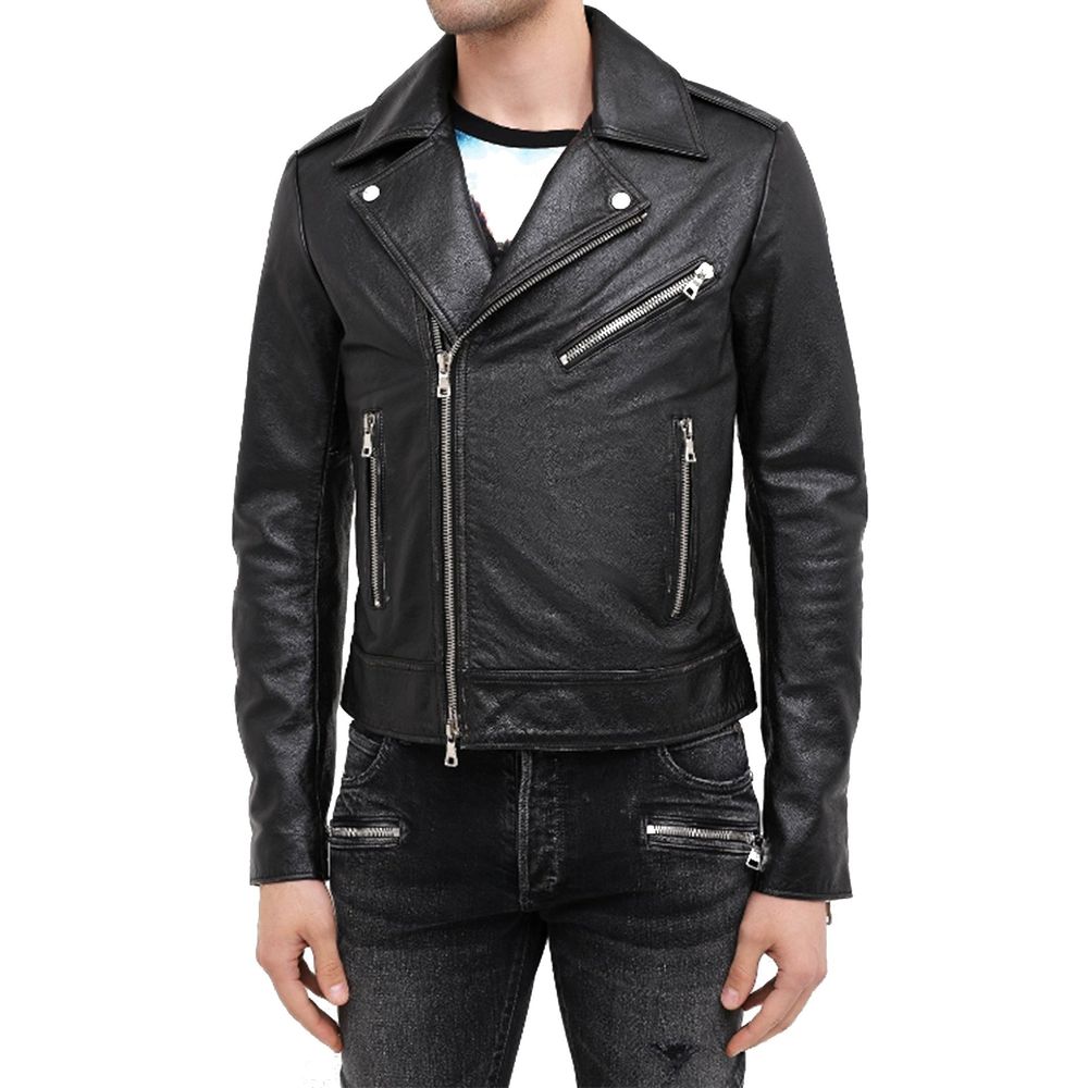 Balmain Black Leather Biker Jacket - Image 2