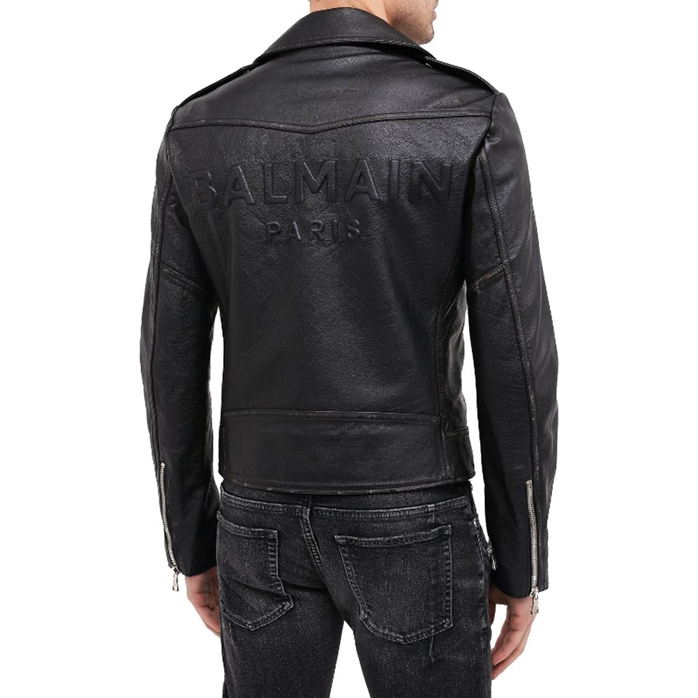 Balmain Black Leather Biker Jacket - Image 3