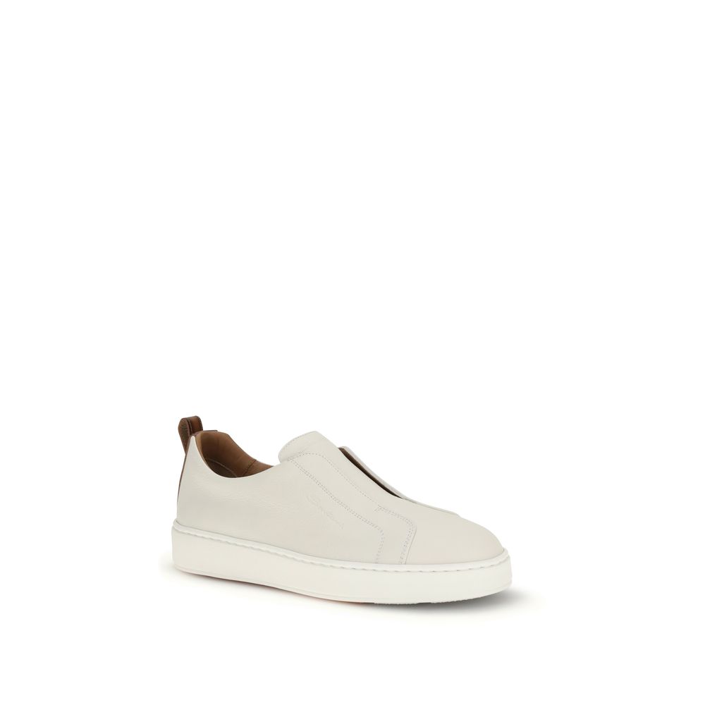 Santoni White Calf Leather Bos Taurus Low Top Sneakers - Image 2