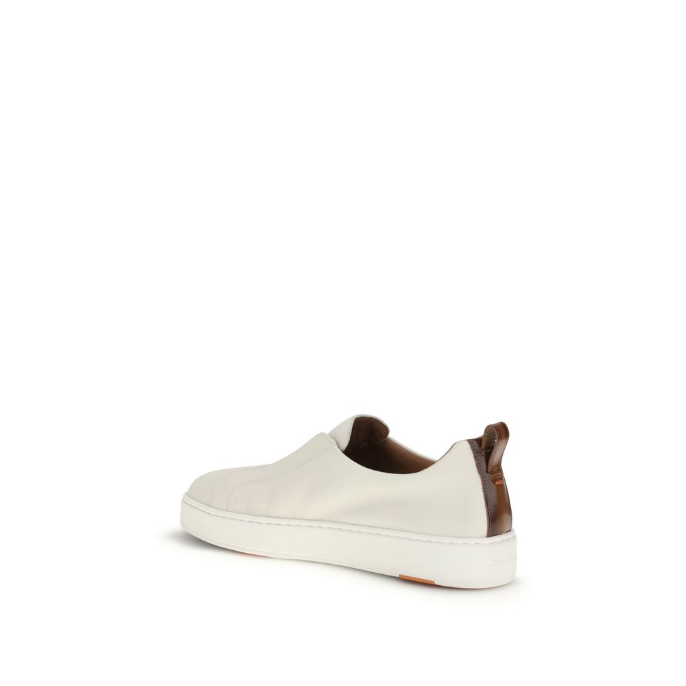 Santoni White Calf Leather Bos Taurus Low Top Sneakers - Image 3