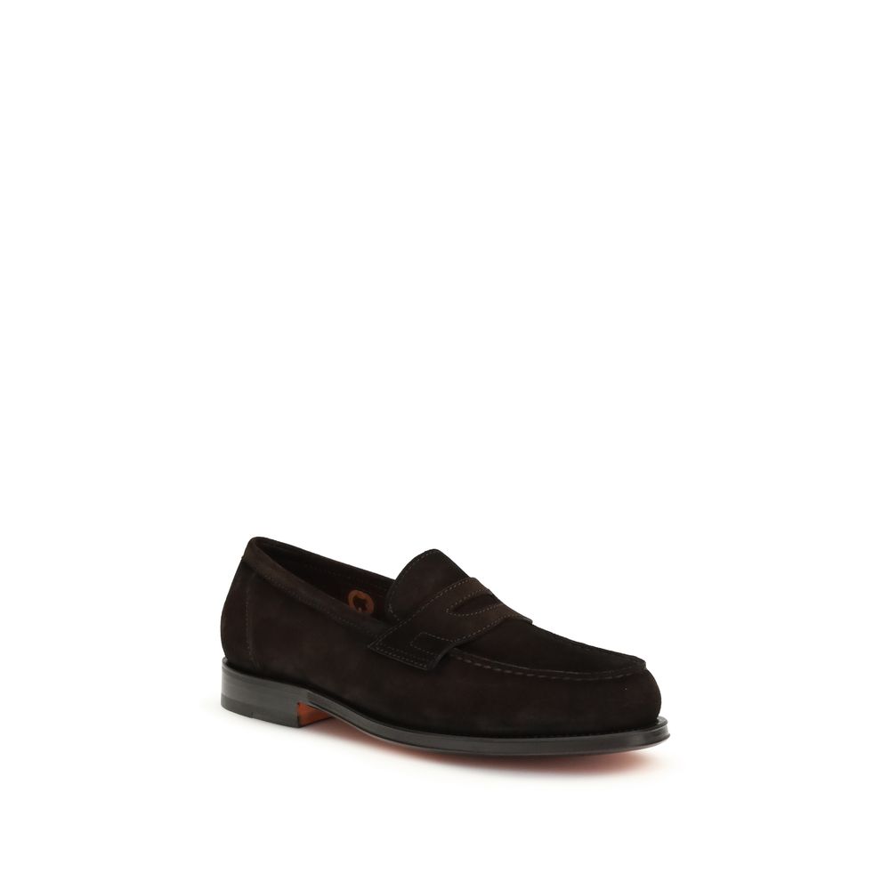 Santoni Brown Calf Leather Bos Taurus Slip-On Loafers - Image 2
