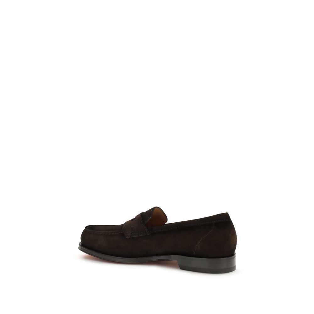 Santoni Brown Calf Leather Bos Taurus Slip-On Loafers - Image 3
