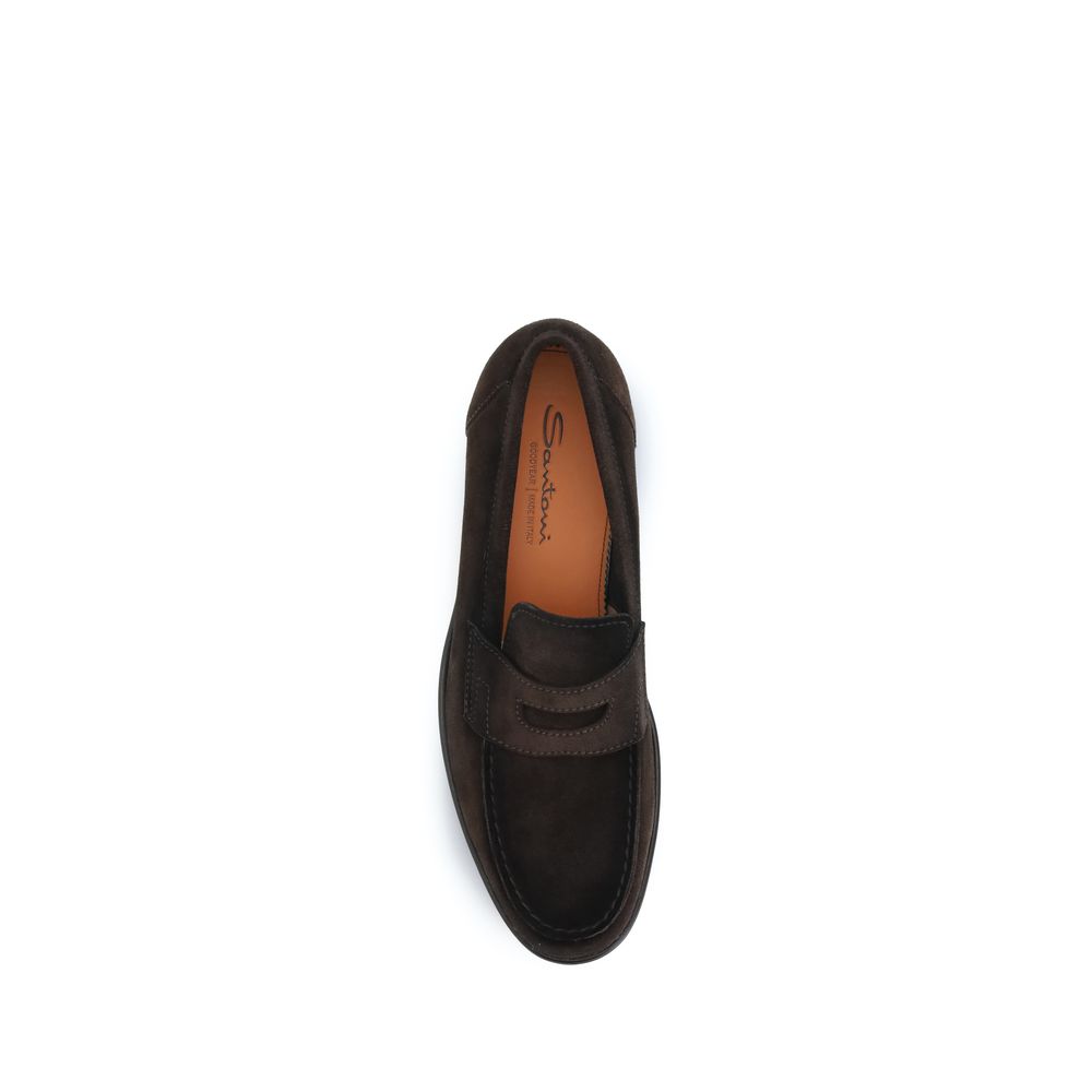 Santoni Brown Calf Leather Bos Taurus Slip-On Loafers - Image 4
